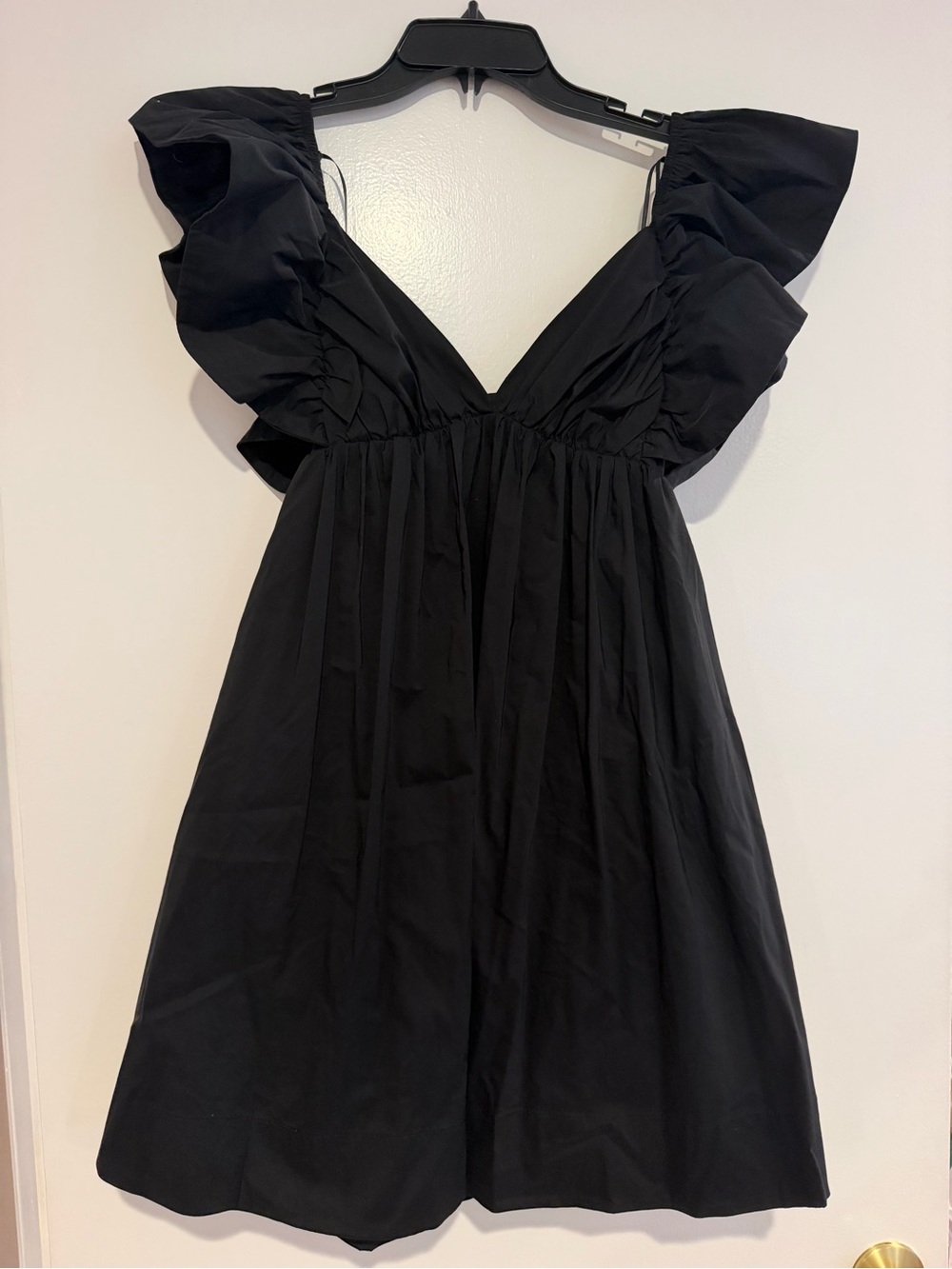 Black Ruffle Sleeve V-Neck Women's Dress
